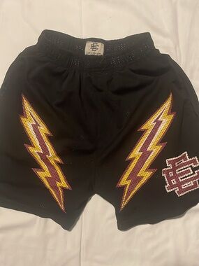 Eric Emanuel Black Men’s Athletic Shorts with Yellow & Maroon Lightning